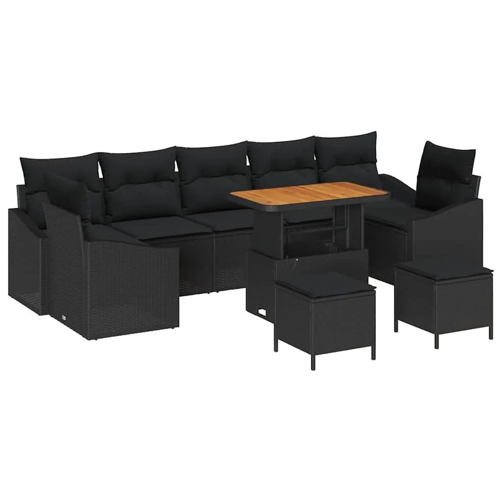 Modular Garden Sofa Set 10 Pieces Black Poly Rattan with Cushions