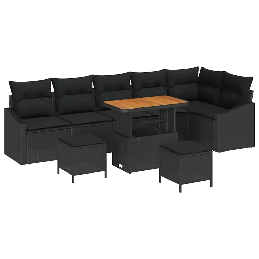 Garden Sofa Set 9 Pieces Black Poly Rattan Outdoor Furniture with Cushions
