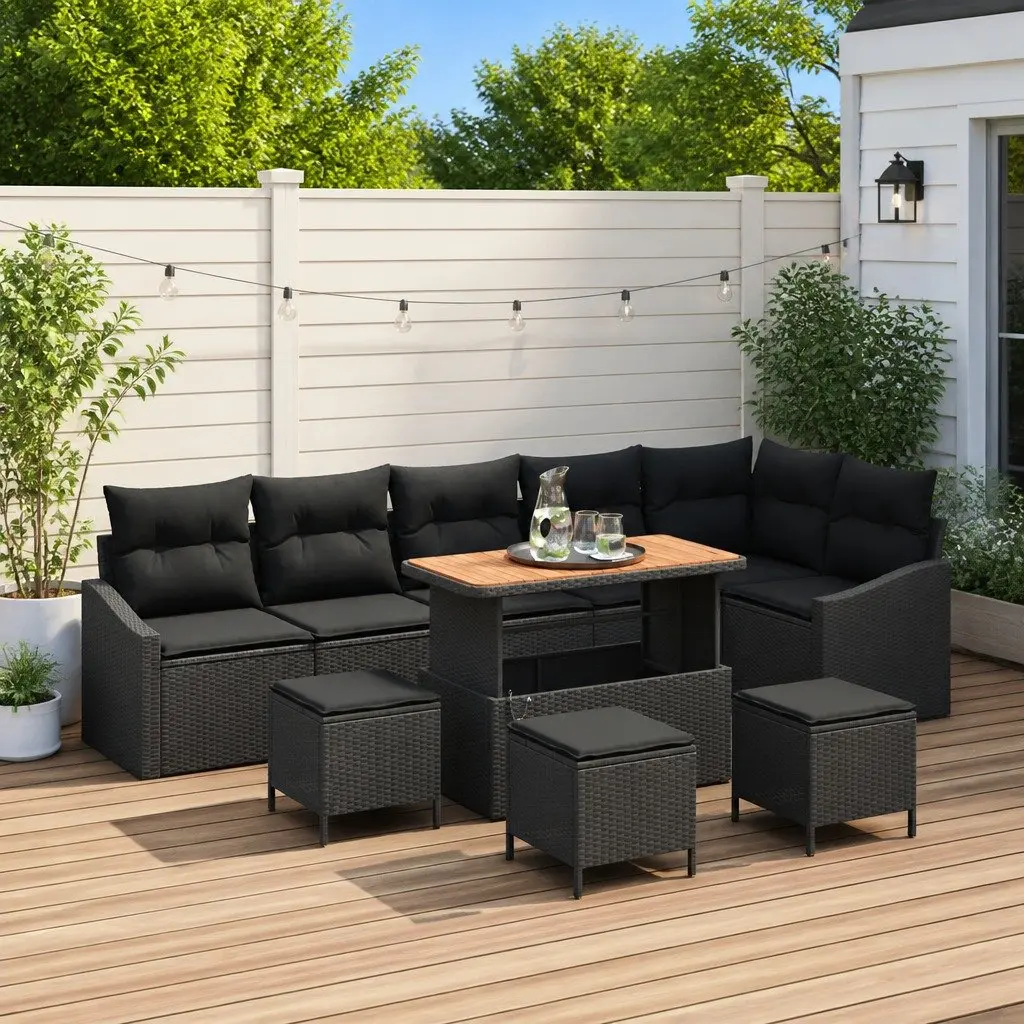 Garden Sofa Set Modular Black Poly Rattan 10 Piece Outdoor Furniture