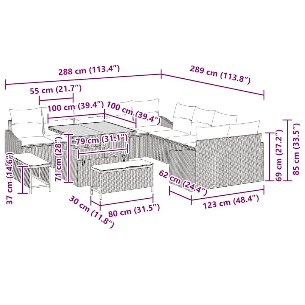 Outdoor Garden Sofa Set 13 Pieces Black Modular Lounge Furniture with Cushions