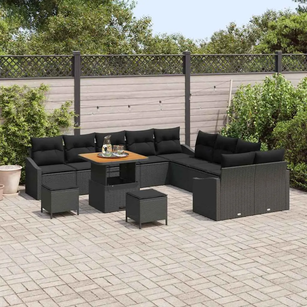 Modular Garden Sofa Set 13 Piece Black Poly Rattan Outdoor Furniture with Cushions