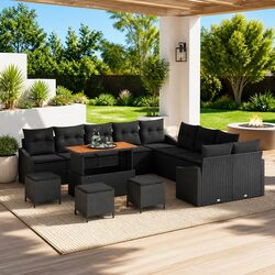 Garden Sofa Set 14 Piece Outdoor Furniture Black Poly Rattan Modular Lounge
