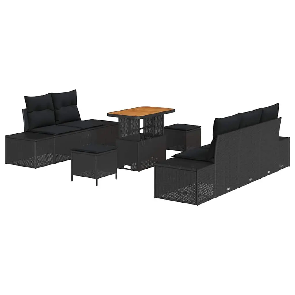 Outdoor Sofa Set Modern 8 Piece Black Poly Rattan Patio Lounge