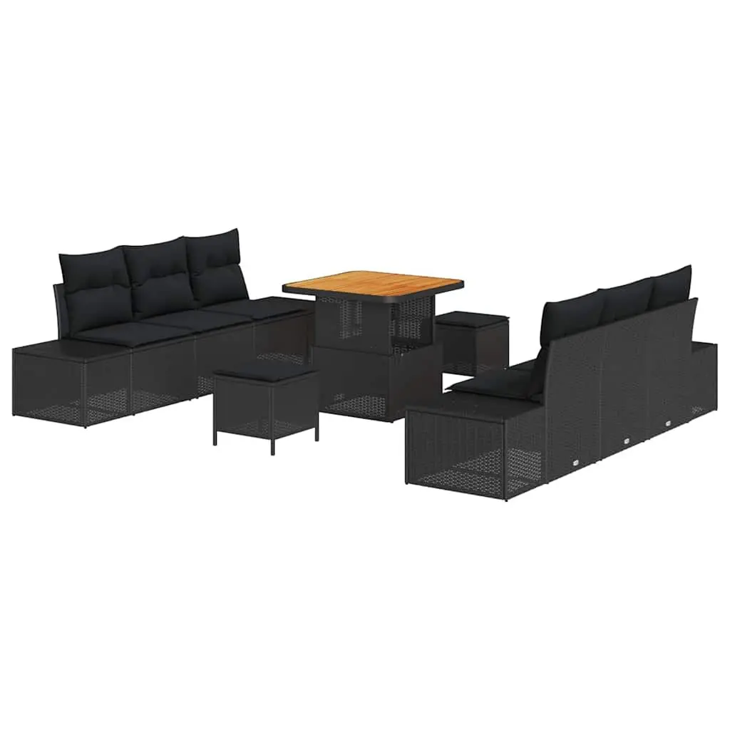 Garden Sofa Set 9pcs Outdoor Furniture Black Poly Rattan Modular Lounge Patio