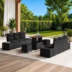 Garden Sofa Set 9 Pieces Black Poly Rattan Outdoor Furniture Patio Lounge
