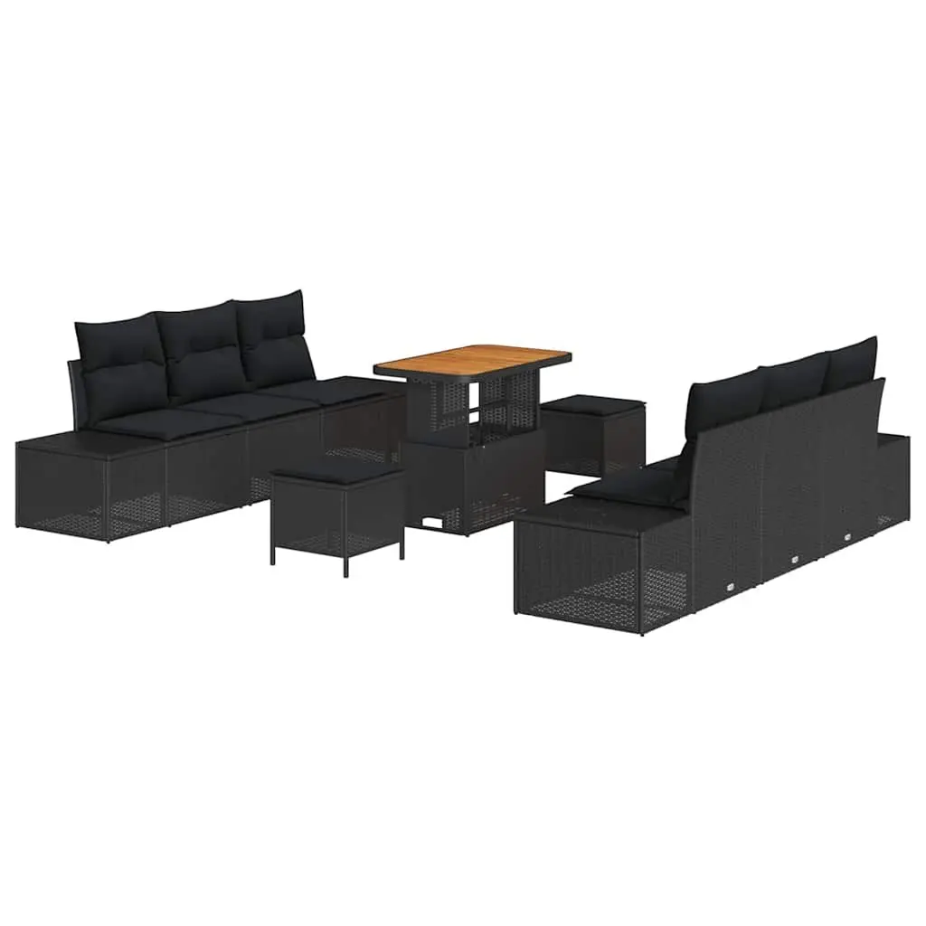 Garden Sofa Set 9 Pieces Black Poly Rattan Outdoor Furniture Patio Lounge