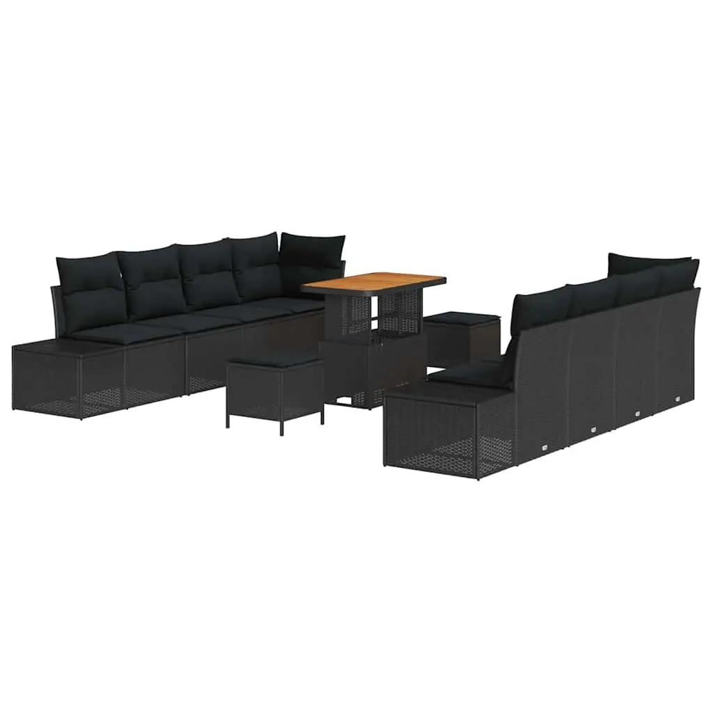 Garden Sofa Set Modern 11 Piece Outdoor Furniture Black Poly Rattan Cushions