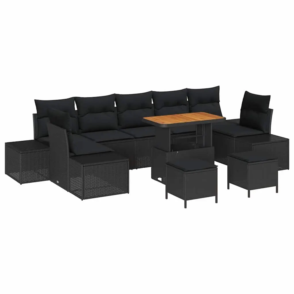 Outdoor Garden Sofa Set 10 Pcs Black Poly Rattan Modular Lounge Furniture with
