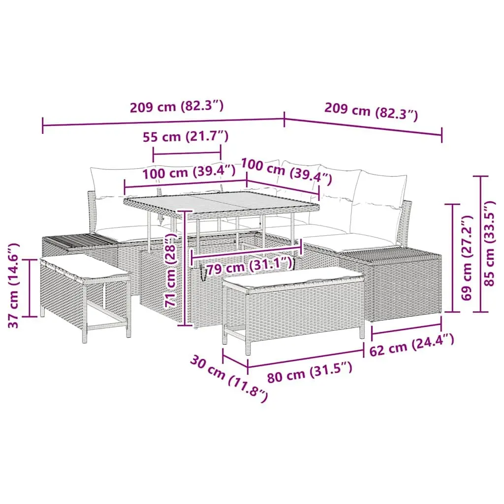 8-Piece Outdoor Rattan Sofa Set