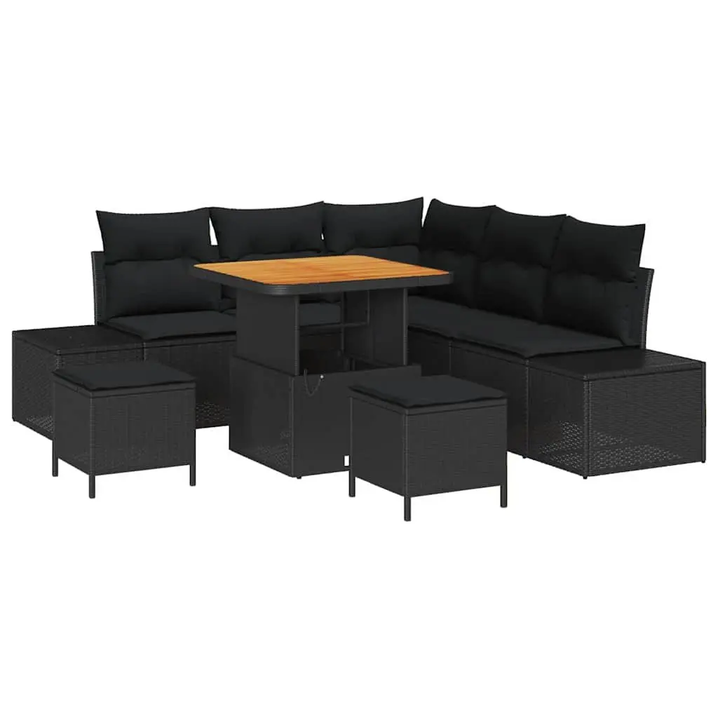 Garden Sofa Set Modular Black Poly Rattan 8 Pieces Outdoor Furniture