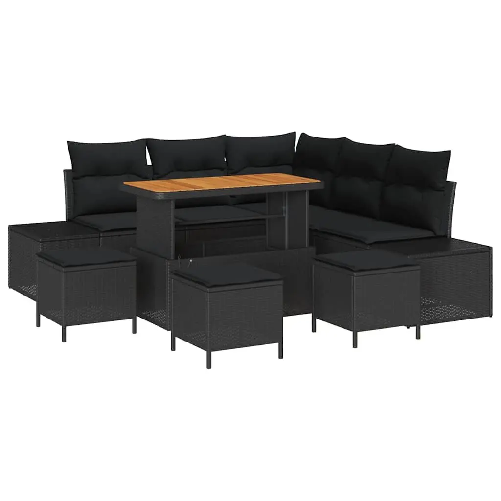 Garden Sofa Set 9 pcs Outdoor Furniture Modular Lounge Rattan Black Sectional