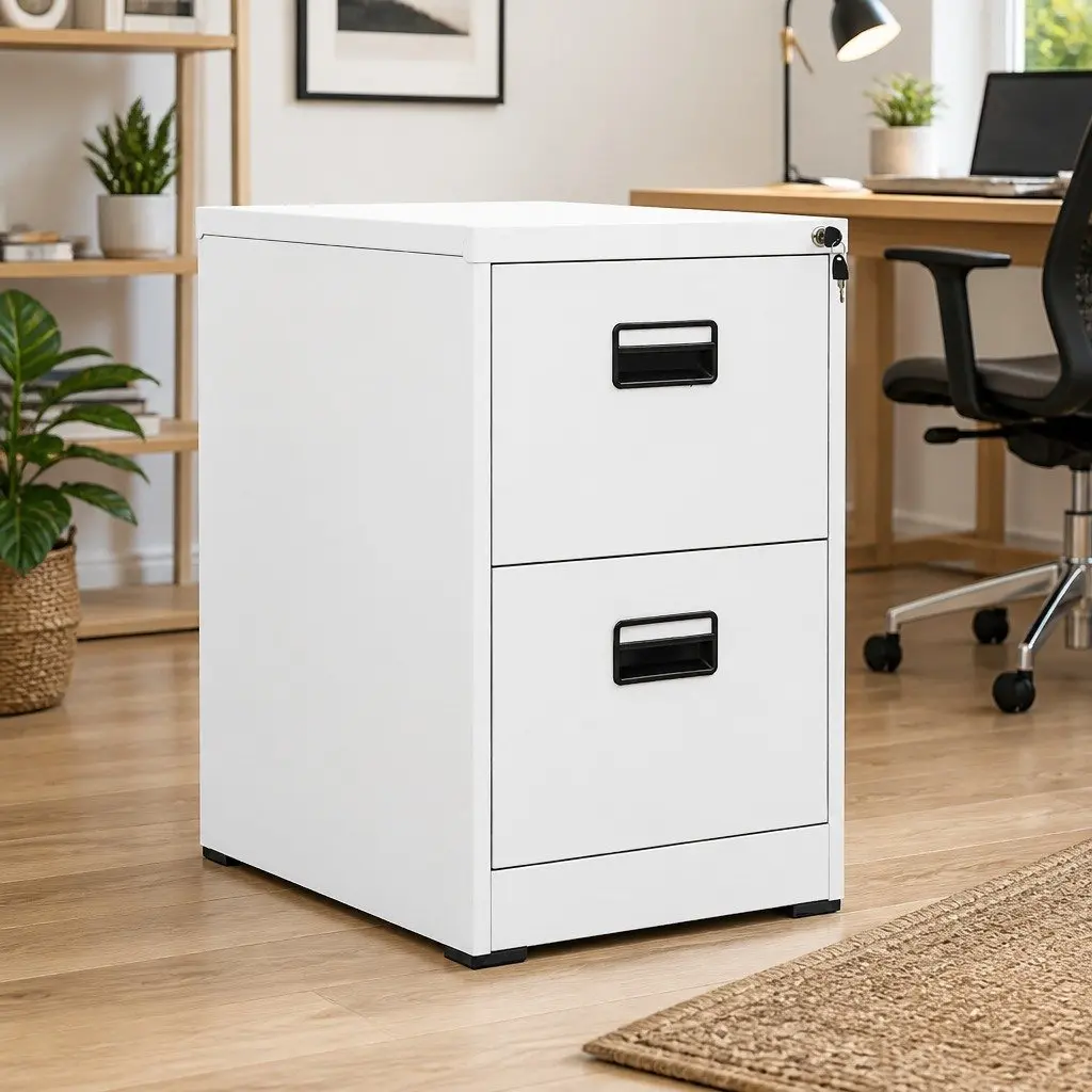 Filing Cabinet 2 Drawer Steel White Office Storage 46x62x72.5cm