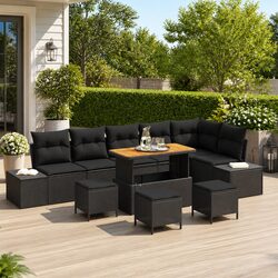 Garden Sofa Set 10 Pieces Black Poly Rattan Outdoor Furniture Lounge Seating