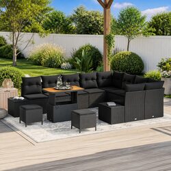 Enjoy Your Space with Our 12-Piece Black Rattan Sofa Set
