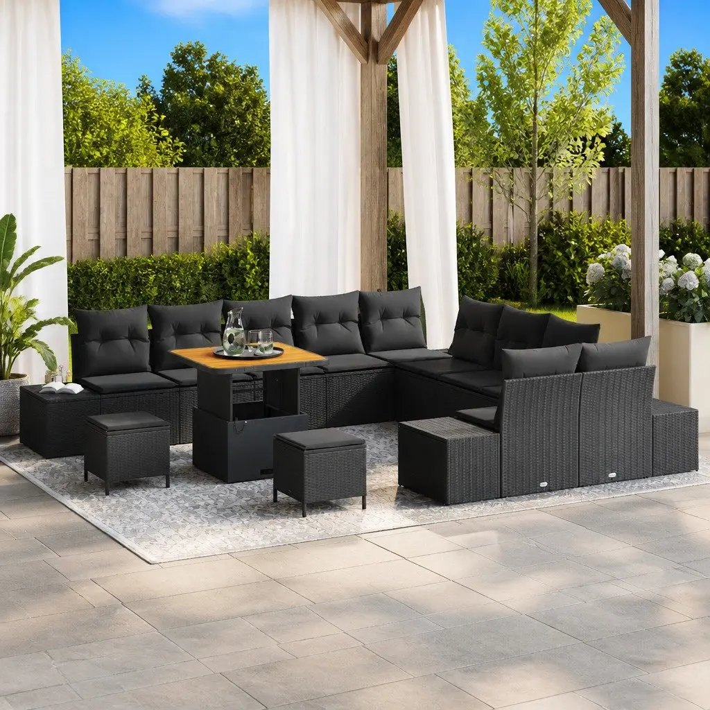 Black Outdoor Sofa Set 13pcs with Cushions