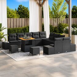 Garden Sofa Set 13pcs Black Poly Rattan Outdoor Furniture with Cushions Steel