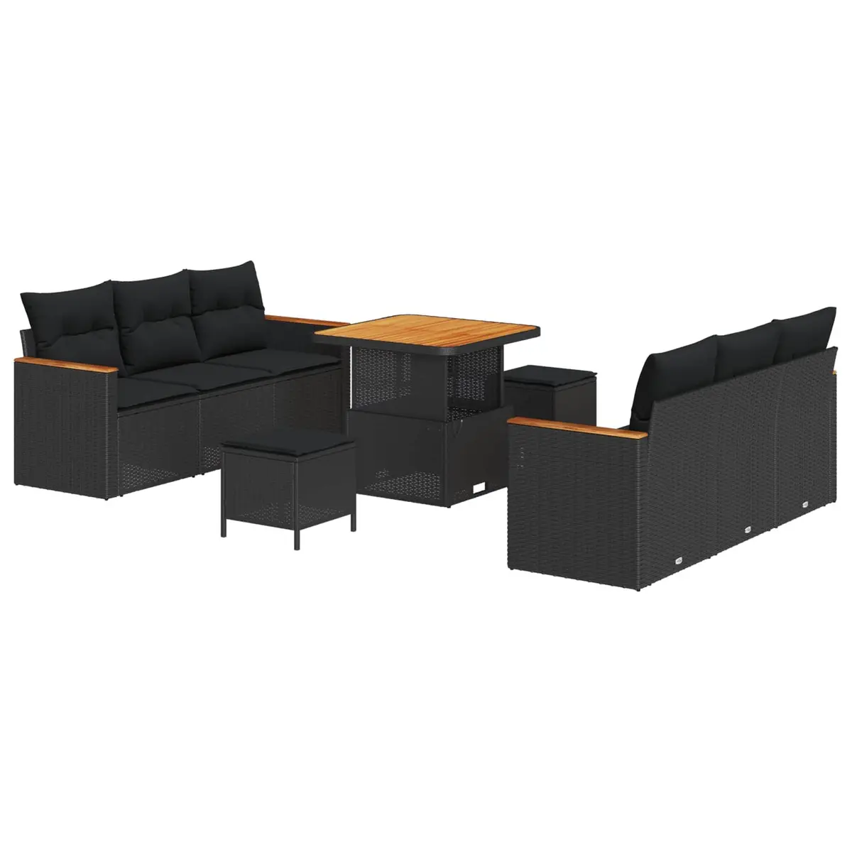 Garden Sofa Set 9 Pieces Outdoor Furniture Black Poly Rattan Modular Patio