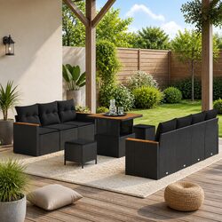 Your Outdoor Oasis: 10-Piece Modular Sofa Set in Black Rattan