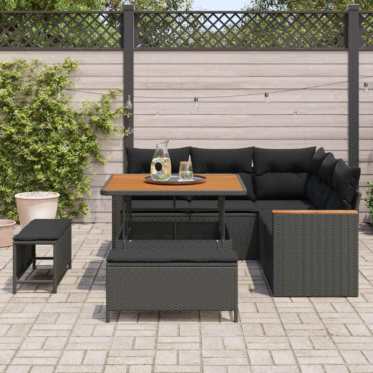 Garden Sofa Set 8 Pieces Black Outdoor Furniture Patio Lounge Modular Rattan