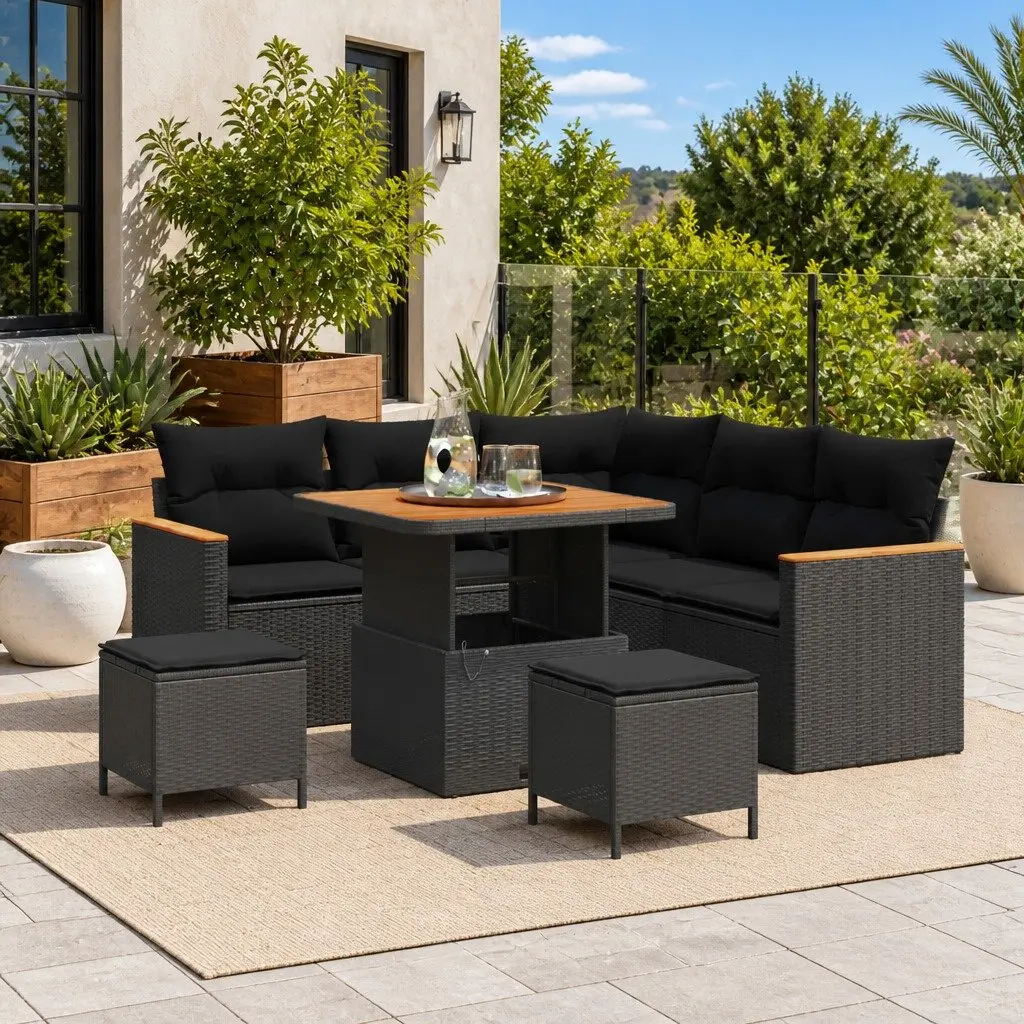 Garden Sofa Set Modular 8 Piece Outdoor Patio Furniture Black Poly Rattan