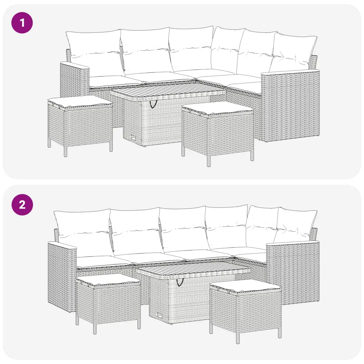 Outdoor Modular Sofa Set 8 Piece Black Poly Rattan Patio Furniture