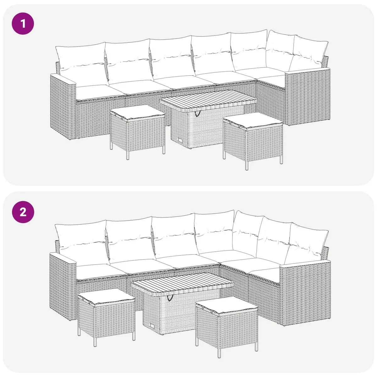Modular Outdoor Lounge Furniture Set 9 Piece Black Poly Rattan and Acacia Wood Garden Sofa