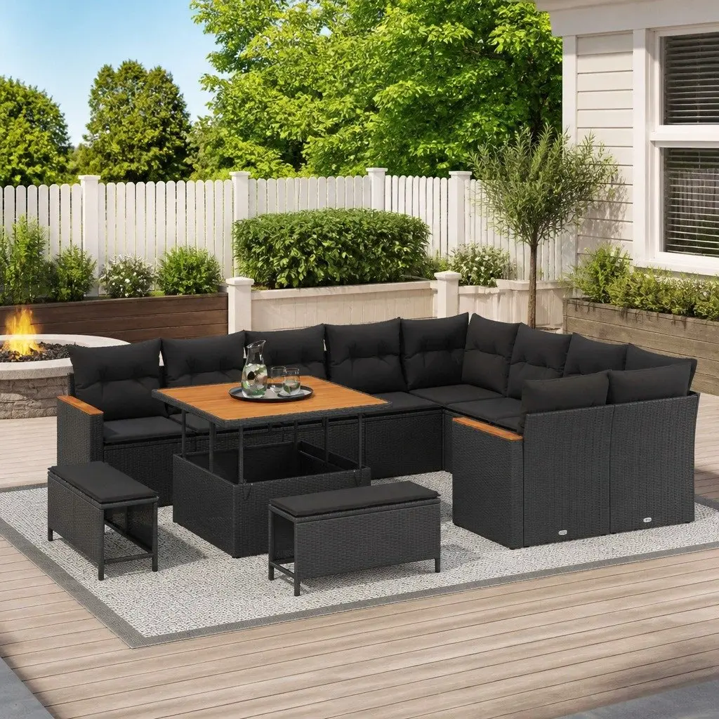 Outdoor Garden Sofa Set Modern Black Poly Rattan 12 Piece