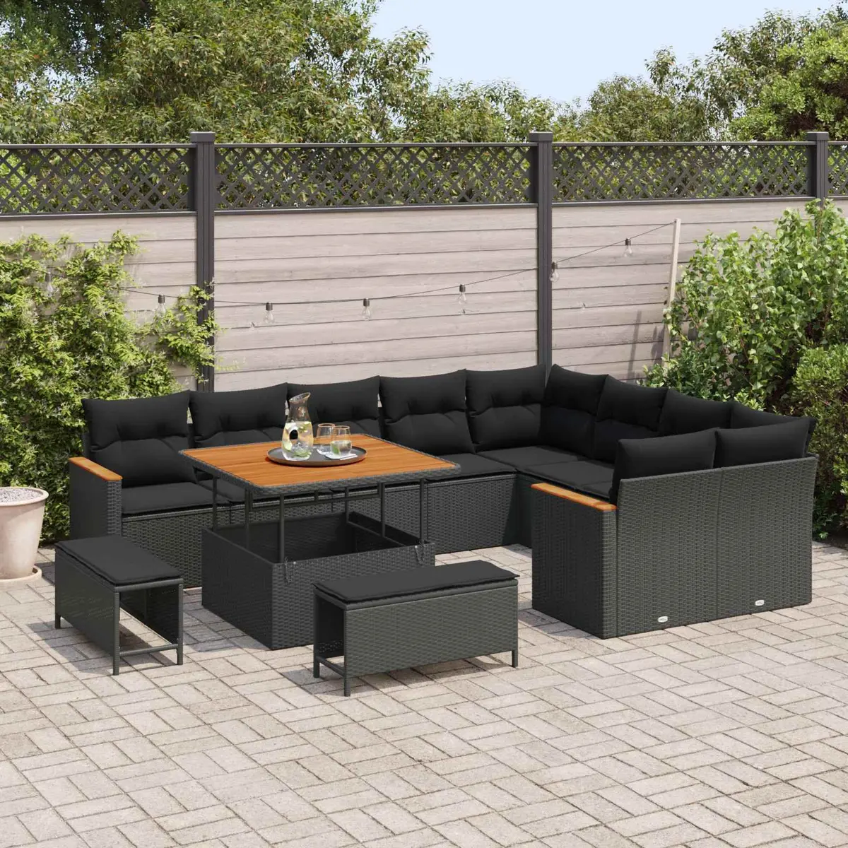 Outdoor Garden Sofa Set Modern Black Poly Rattan 12 Piece