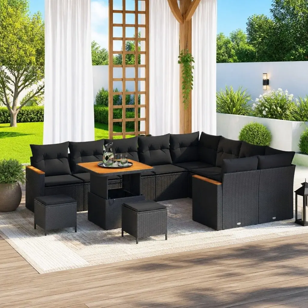Garden Sofa Set Black 12 Piece Outdoor Furniture Patio Rattan Sectional Lounge