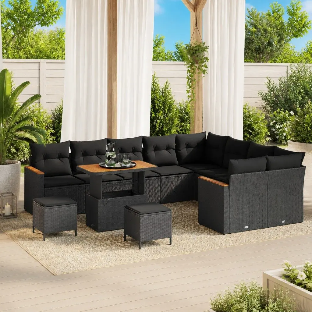 Garden Sofa Set 12 Pieces Black Outdoor Furniture Patio Lounging Seating Suite