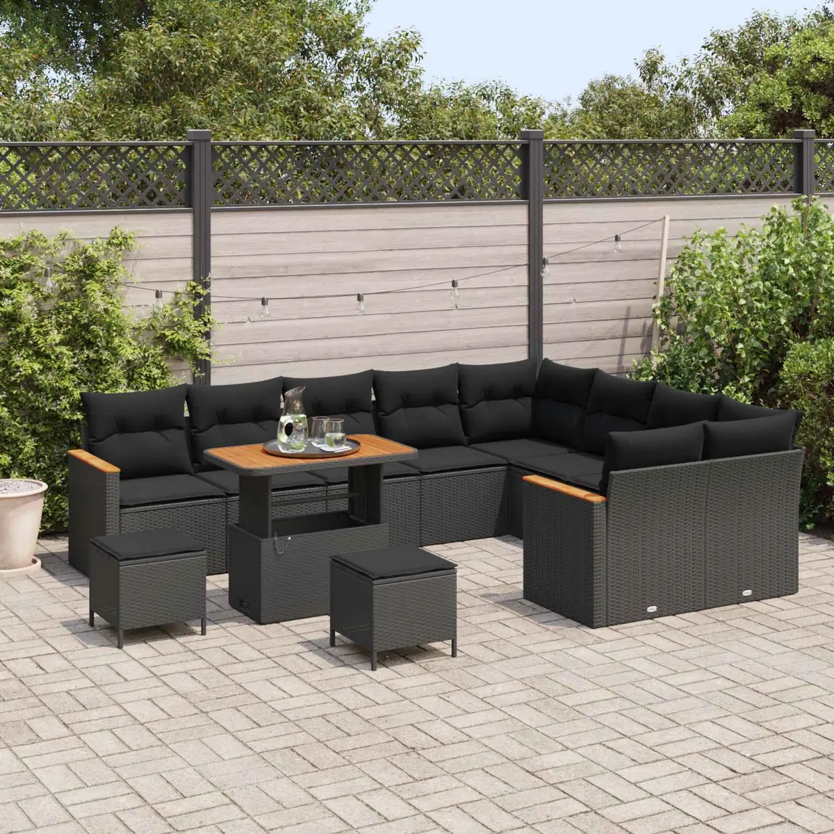 Garden Sofa Set 12 Pieces Black Outdoor Furniture Patio Lounging Seating Suite