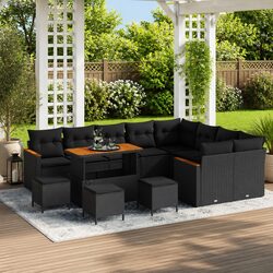 Garden Sofa Set 13 Pieces Black Outdoor Furniture Lounger Sectional with
