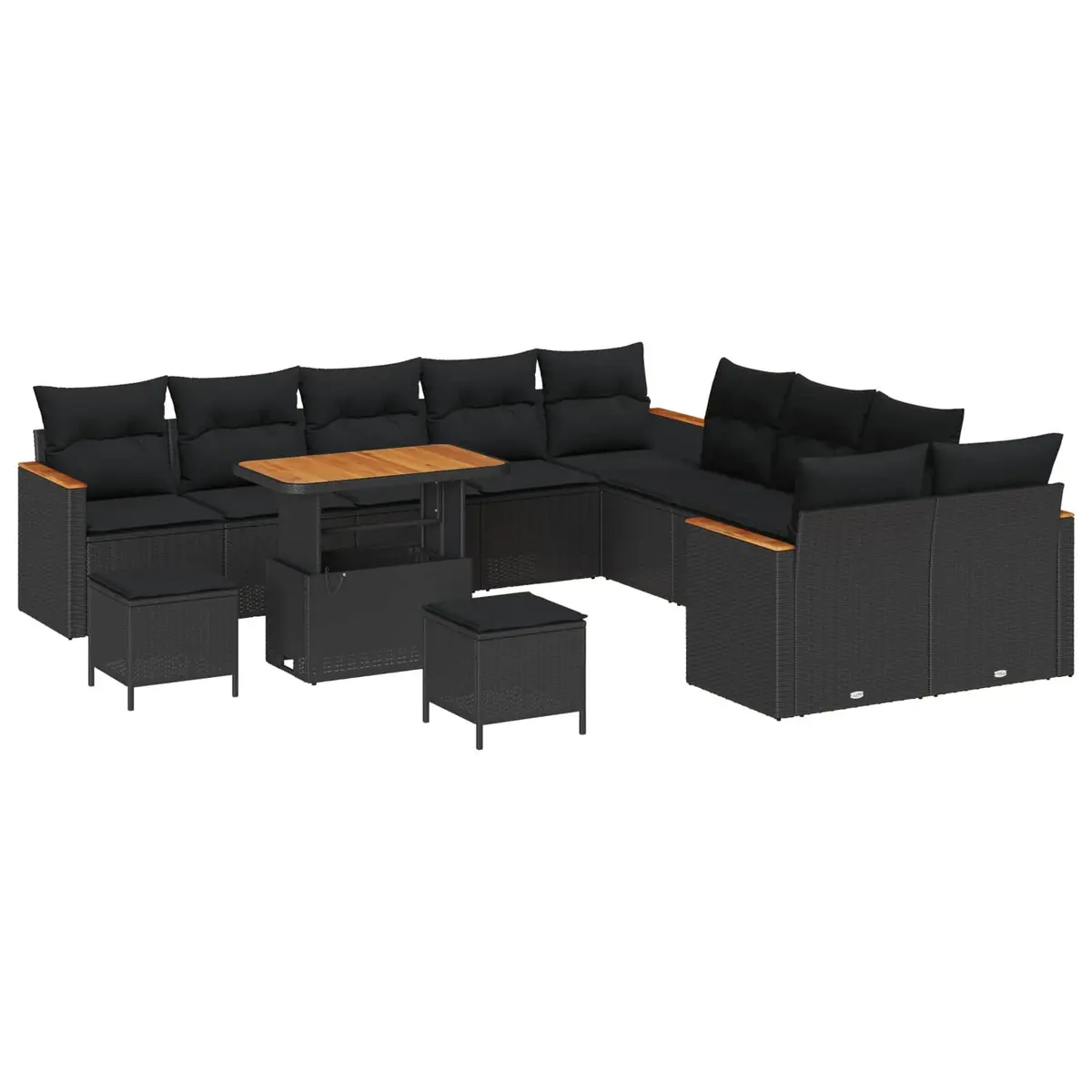 Modular Garden Sofa Set 13 Piece Black Poly Rattan Outdoor Furniture
