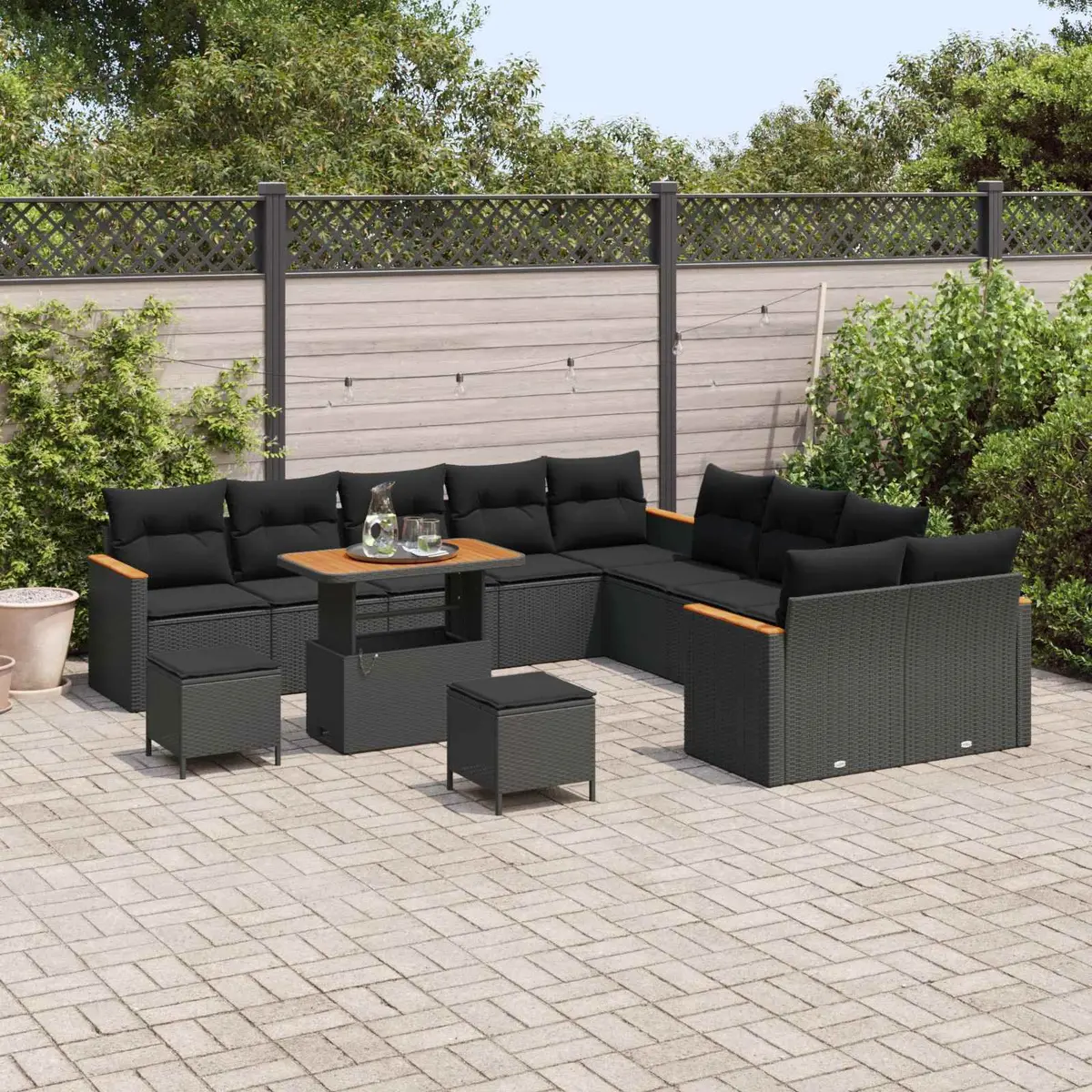 Modular Garden Sofa Set 13 Piece Black Poly Rattan Outdoor Furniture