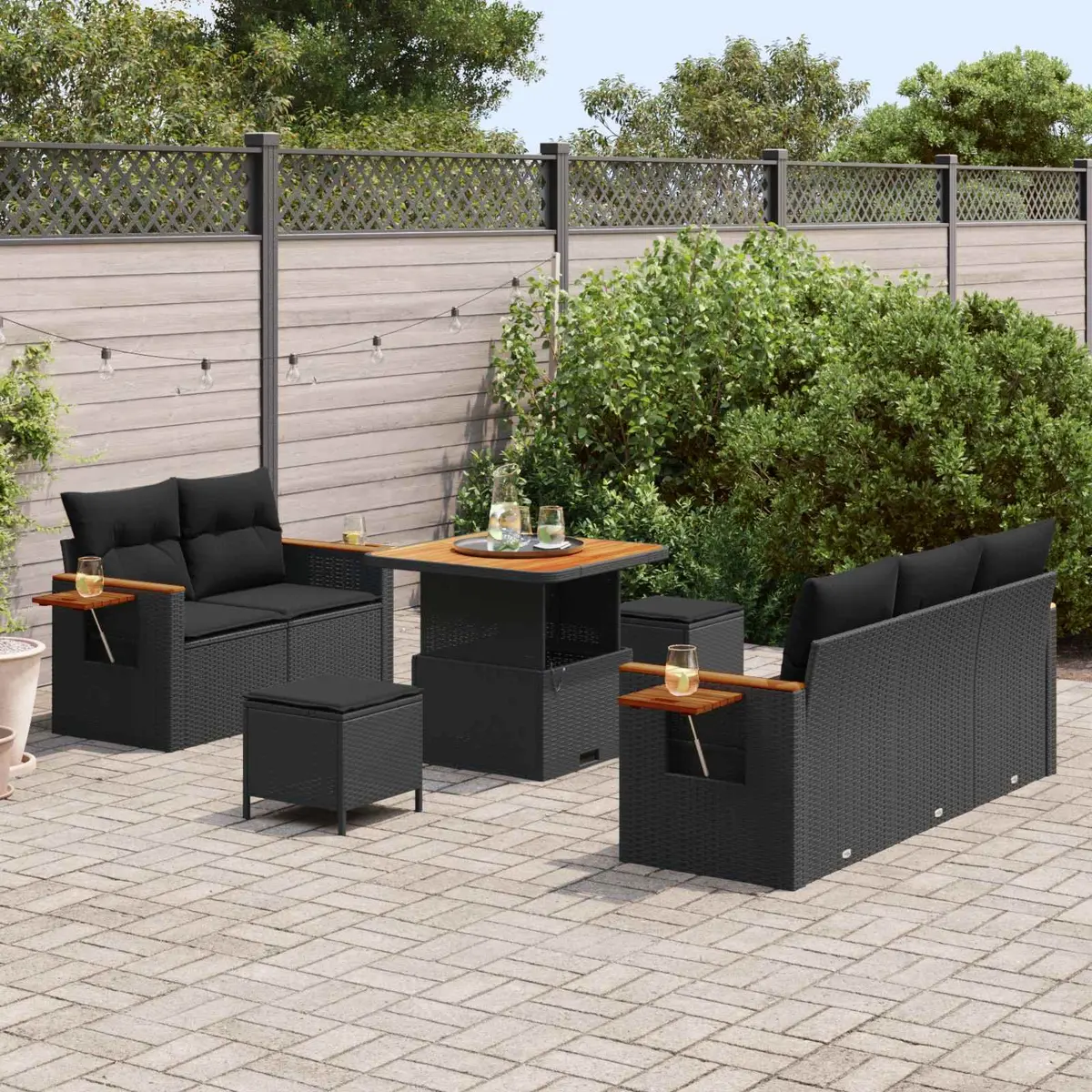 Outdoor Garden Sofa Set Modular Black Poly Rattan 8 Pieces