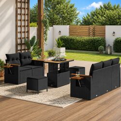 Friendly Black 8-Piece Modular Garden Sofa Set for You