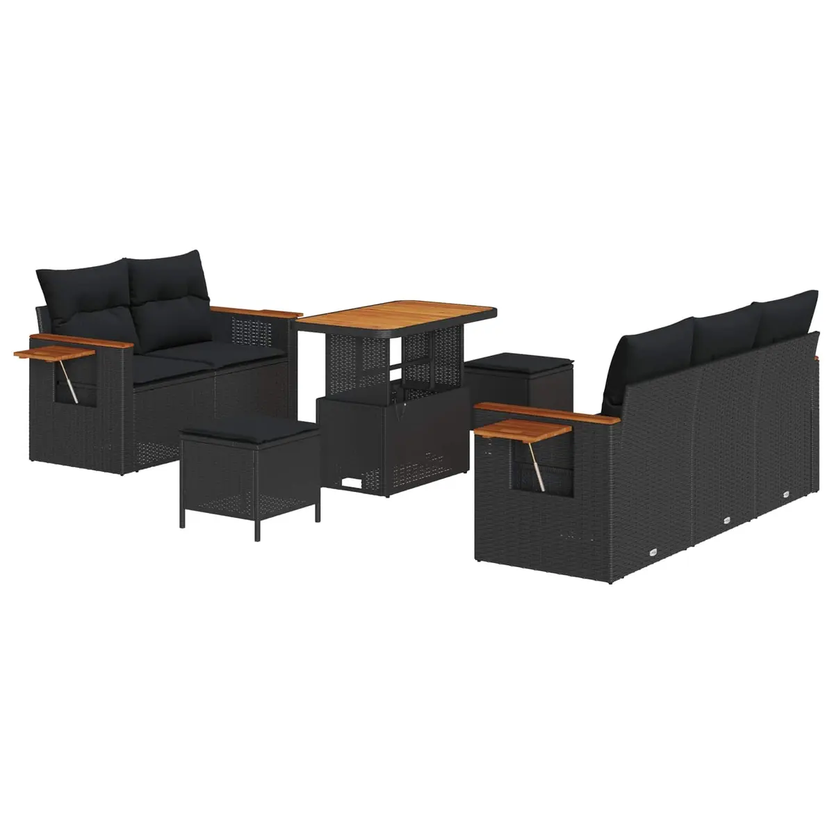 Outdoor Furniture Set 8 Piece Modular Black Poly Rattan Garden Sofa with Foam Cushions