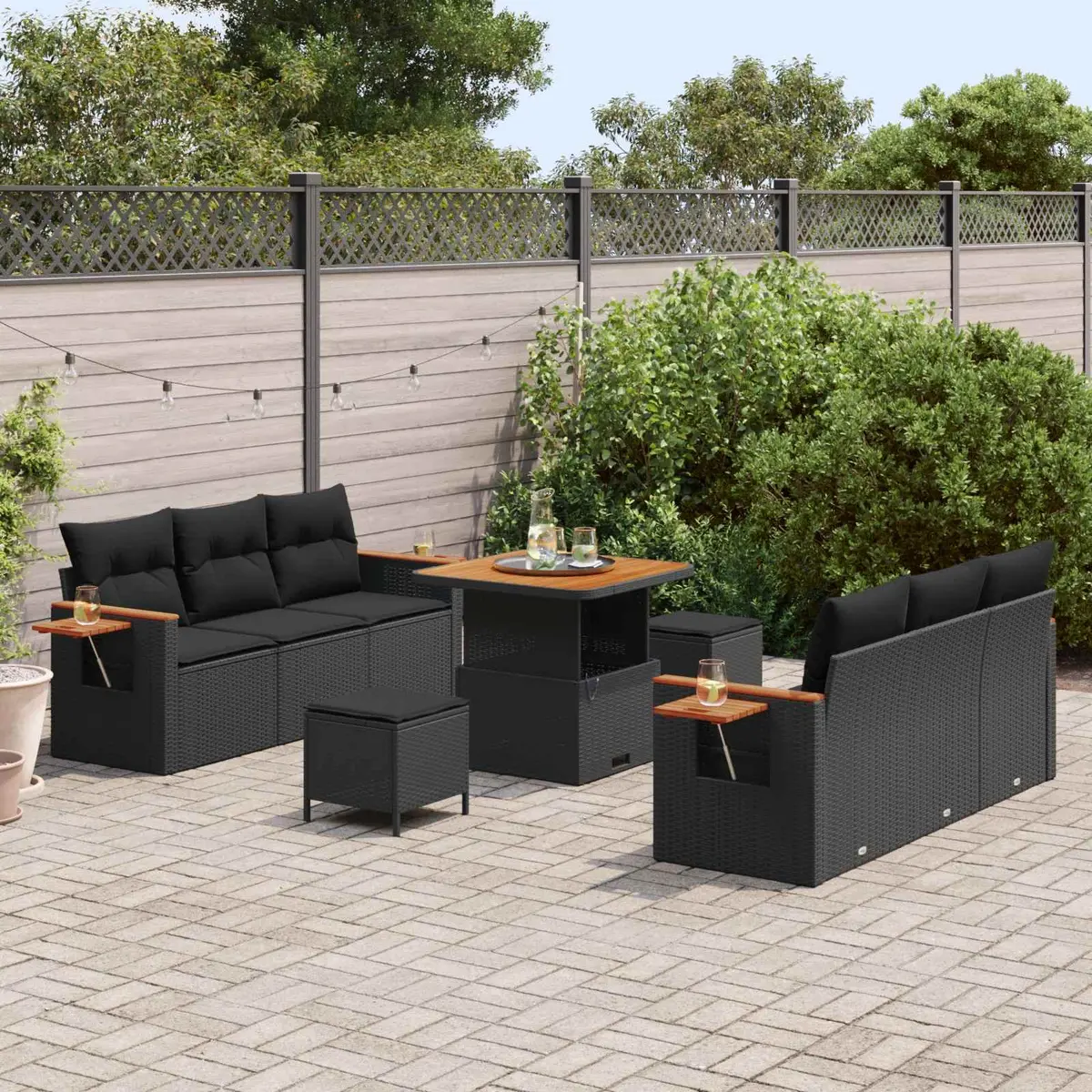 Garden Sofa Set 9 Pieces Outdoor Furniture Poly Rattan Black Modular Patio