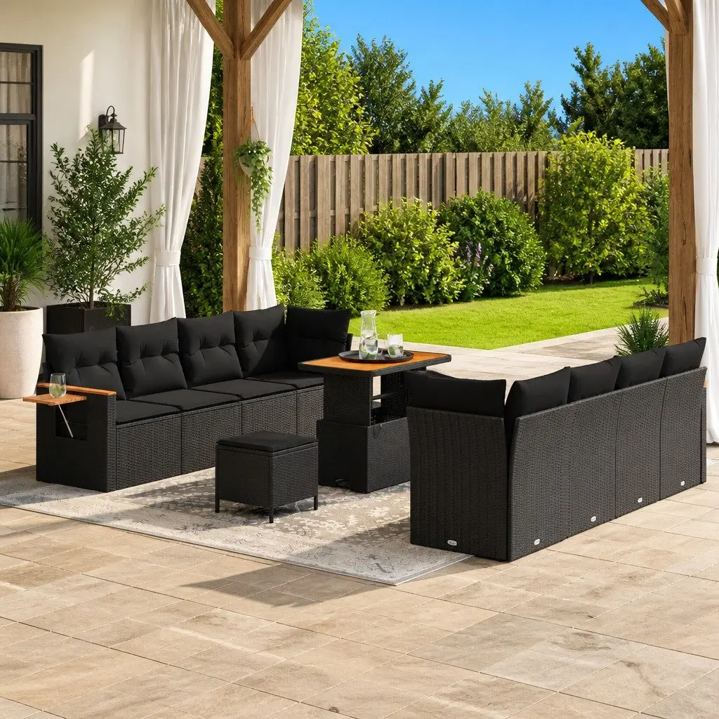 Garden Sofa Set 11 Piece Black Outdoor Furniture Poly Rattan Modular Patio