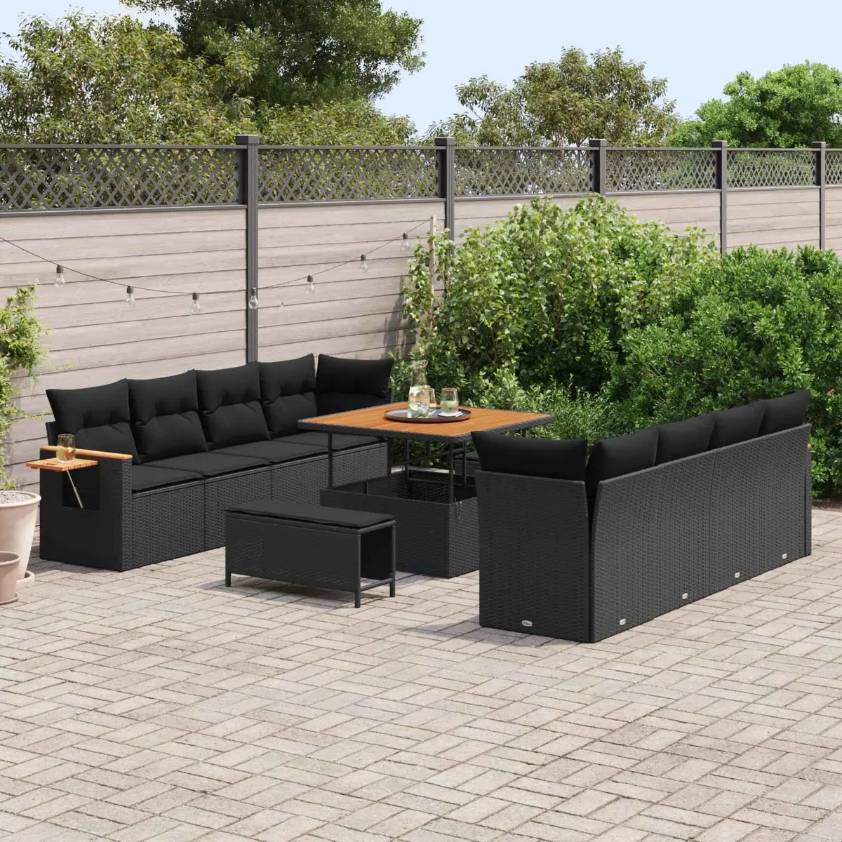 Garden Sofa Set Modular Black Poly Rattan 11 Piece Outdoor Furniture