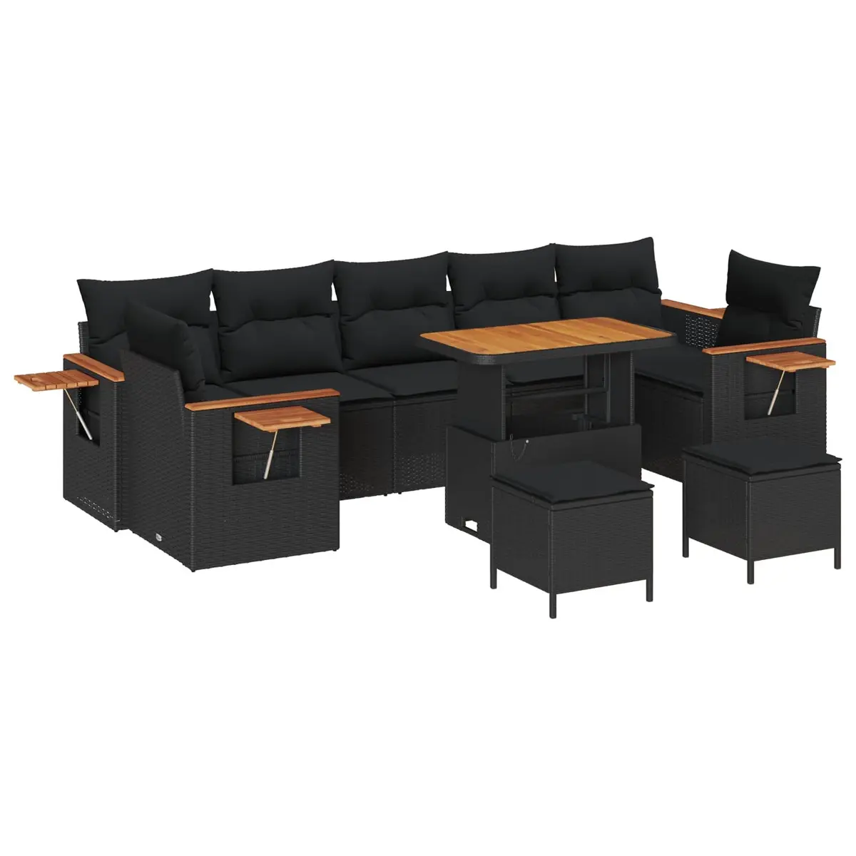 Garden Sofa Set 10 Piece Outdoor Furniture Black Poly Rattan Modular Lounge