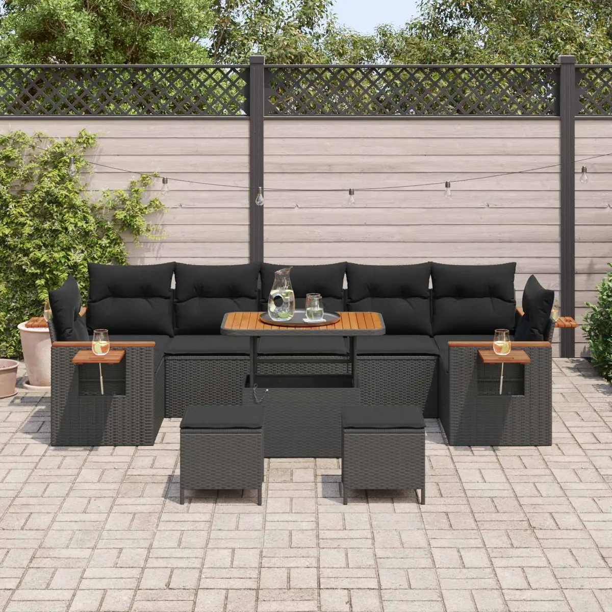 Garden Sofa Set 10 Piece Outdoor Furniture Black Poly Rattan Modular Lounge