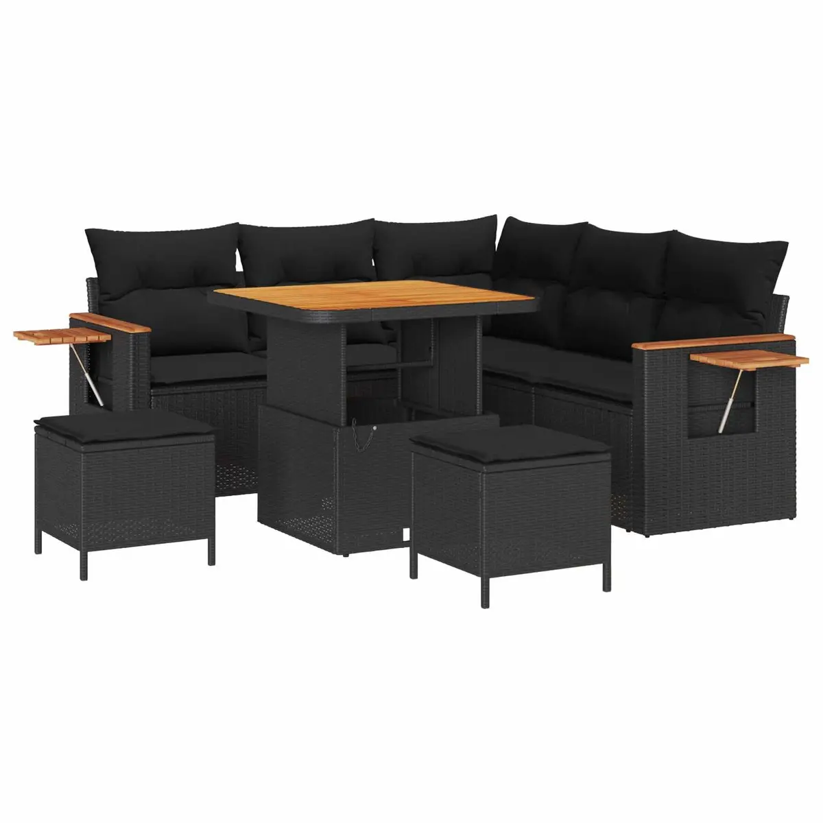 Outdoor Garden Sofa Set 8 Pieces Black Poly Rattan Modular Patio Furniture