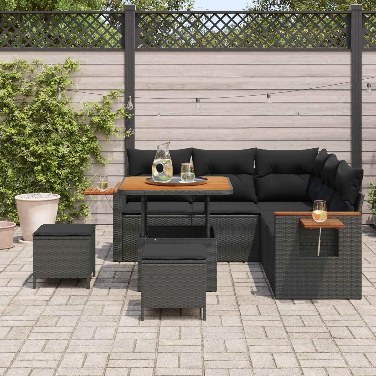 Outdoor Garden Sofa Set 8 Pieces Black Poly Rattan Modular Patio Furniture