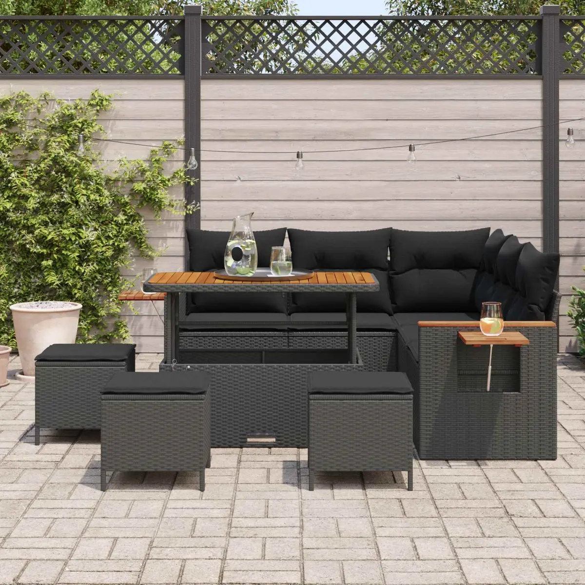 Garden Sofa Set 9 Pcs Black Outdoor Furniture Patio Rattan Modular Sectional