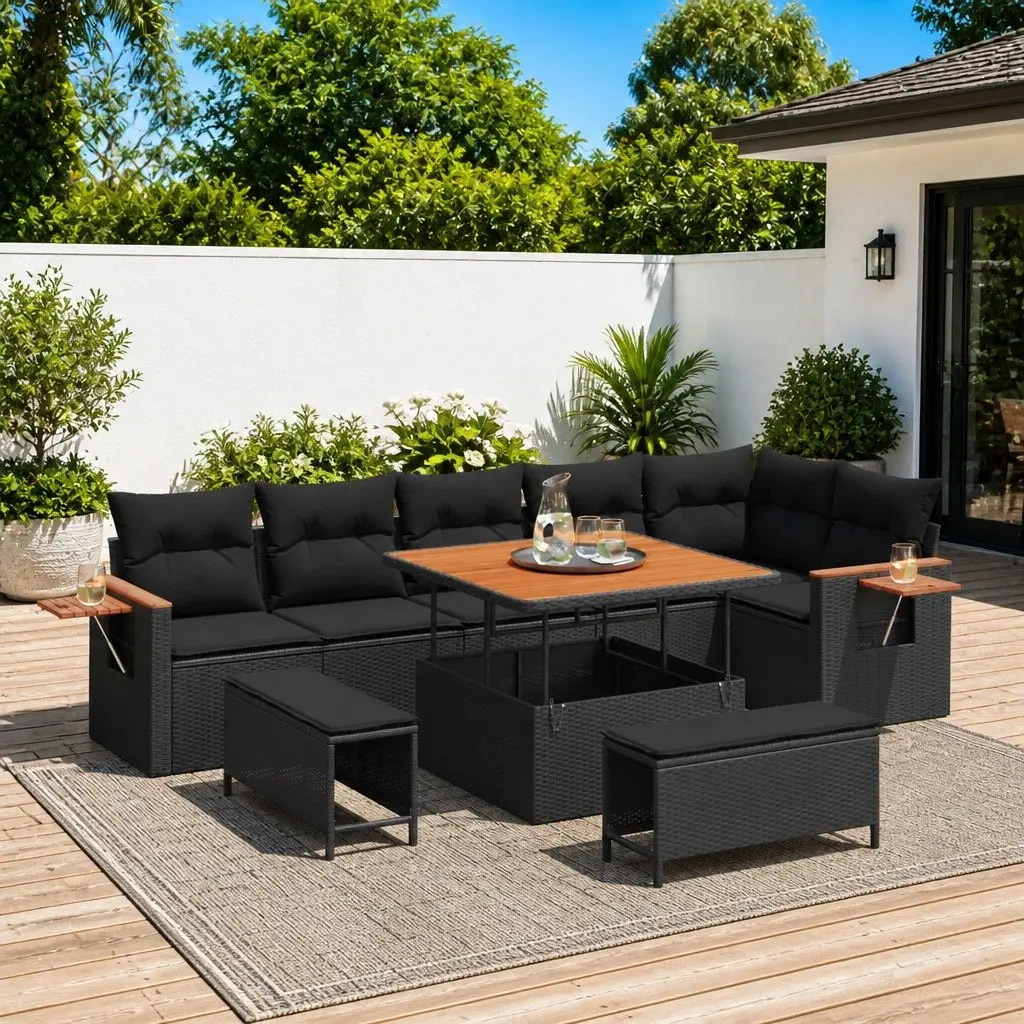 9 Piece Modular Outdoor Garden Sofa Set Adjustable Patio Furniture Black