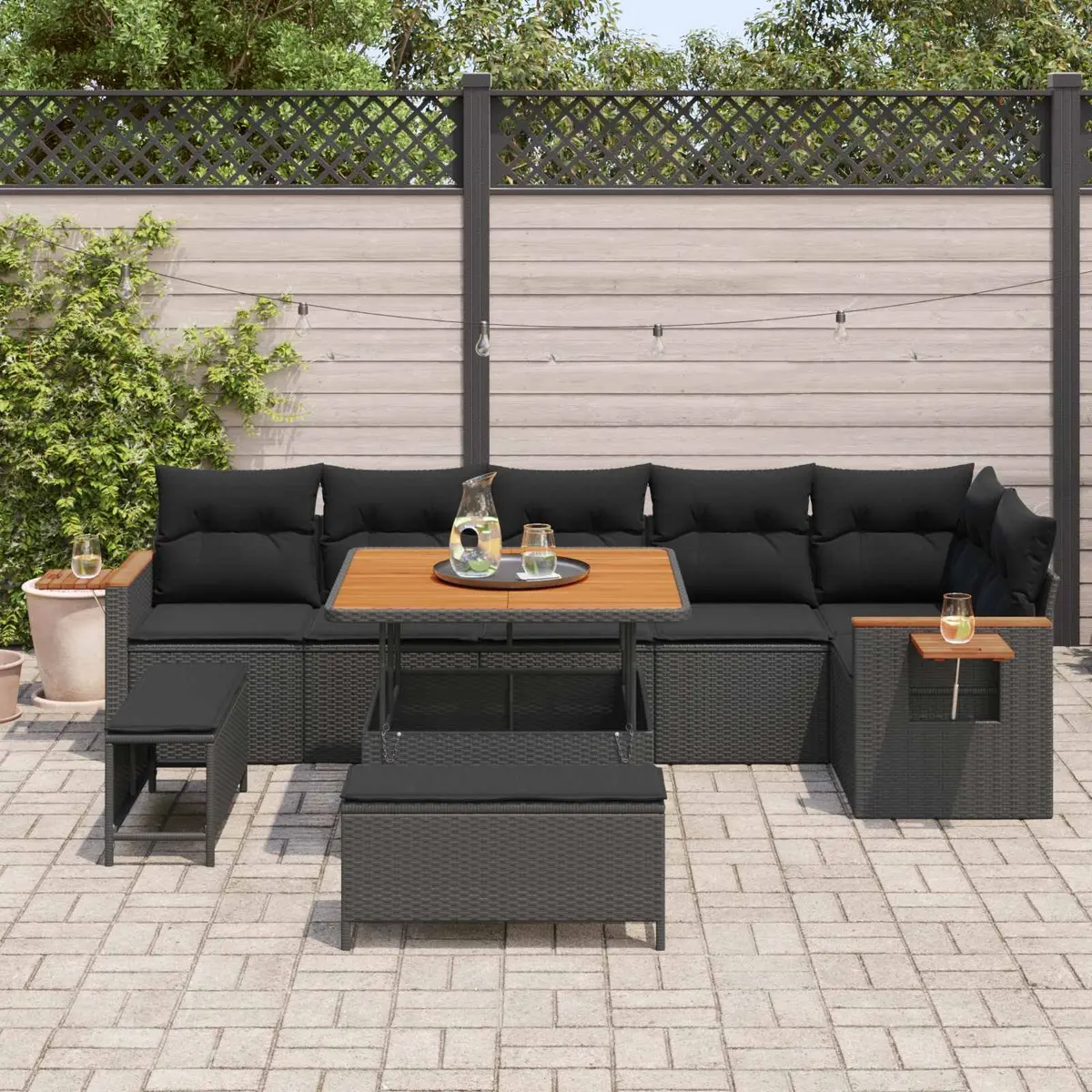 9 Piece Modular Outdoor Garden Sofa Set Adjustable Patio Furniture Black