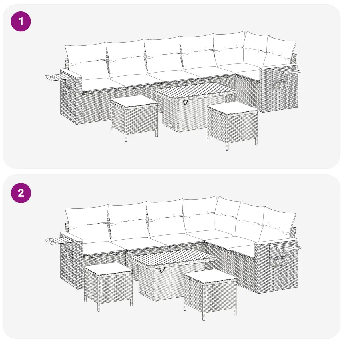 Garden Sofa Set Modular Outdoor Furniture 9 Pieces Adjustable Patio Lounge