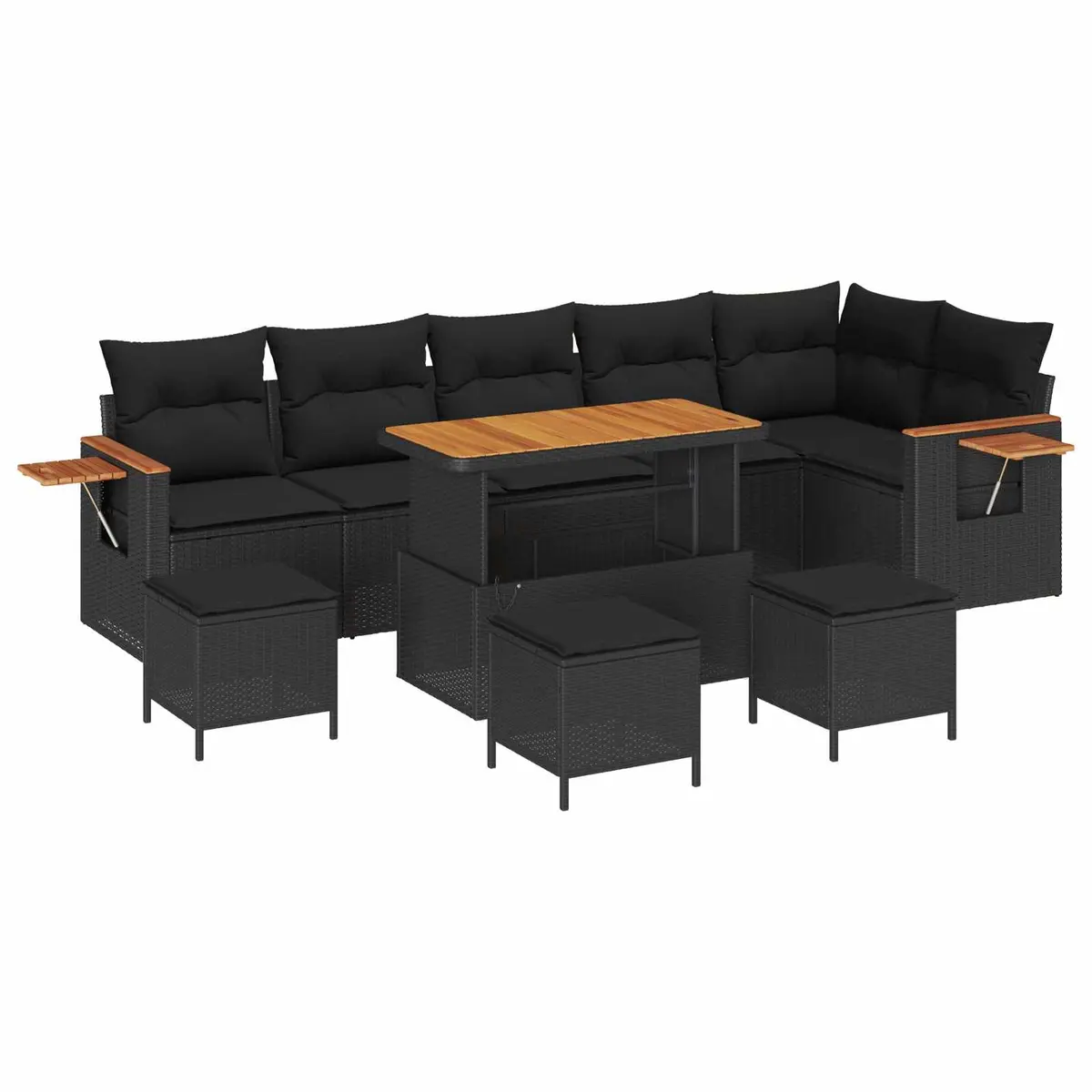 Garden Sofa Set 10 Pcs Outdoor Furniture Modular Black Poly Rattan Patio Seating