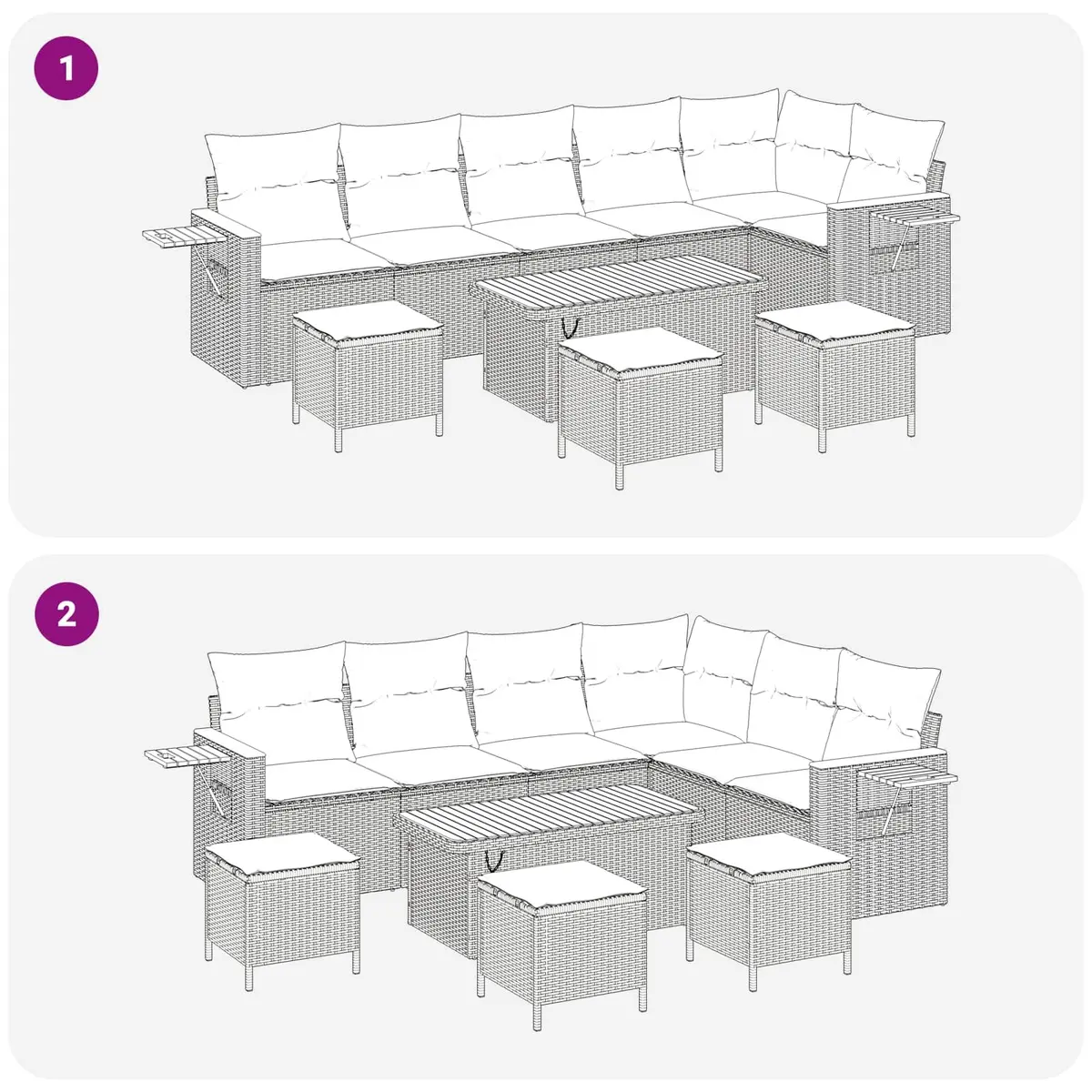 Garden Sofa Set 10 Pcs Outdoor Furniture Modular Black Poly Rattan Patio Seating